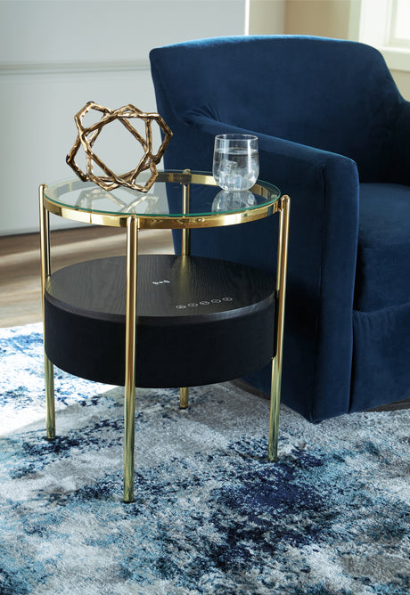 Furniture City - MS - Ashley Furniture - Nedman Accent Table with Speaker - Accent Table with Speaker / Black/Gold Finish - A4000669