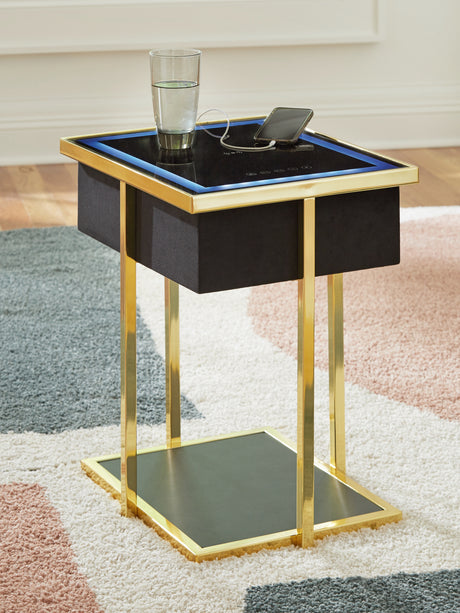Furniture City - MS - Ashley Furniture - Rexwell Accent Table with Speaker - Accent Table with Speaker / Black/Gold Finish - A4000681