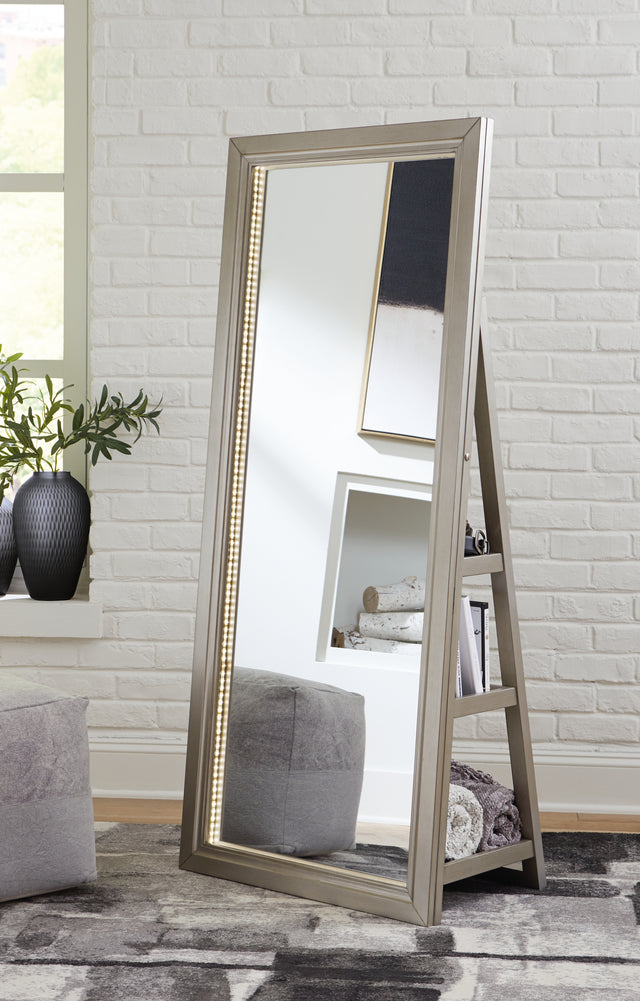 Furniture City - MS - Ashley Furniture - Evesen Mirror - Floor Standing Mirror/Storage / Black - A8010384