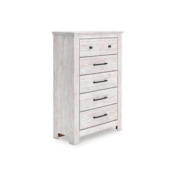 Furniture City - MS - Ashley Furniture - Makidern Bedroom - Five Drawer Chest / Whitewash - PCB1171-46