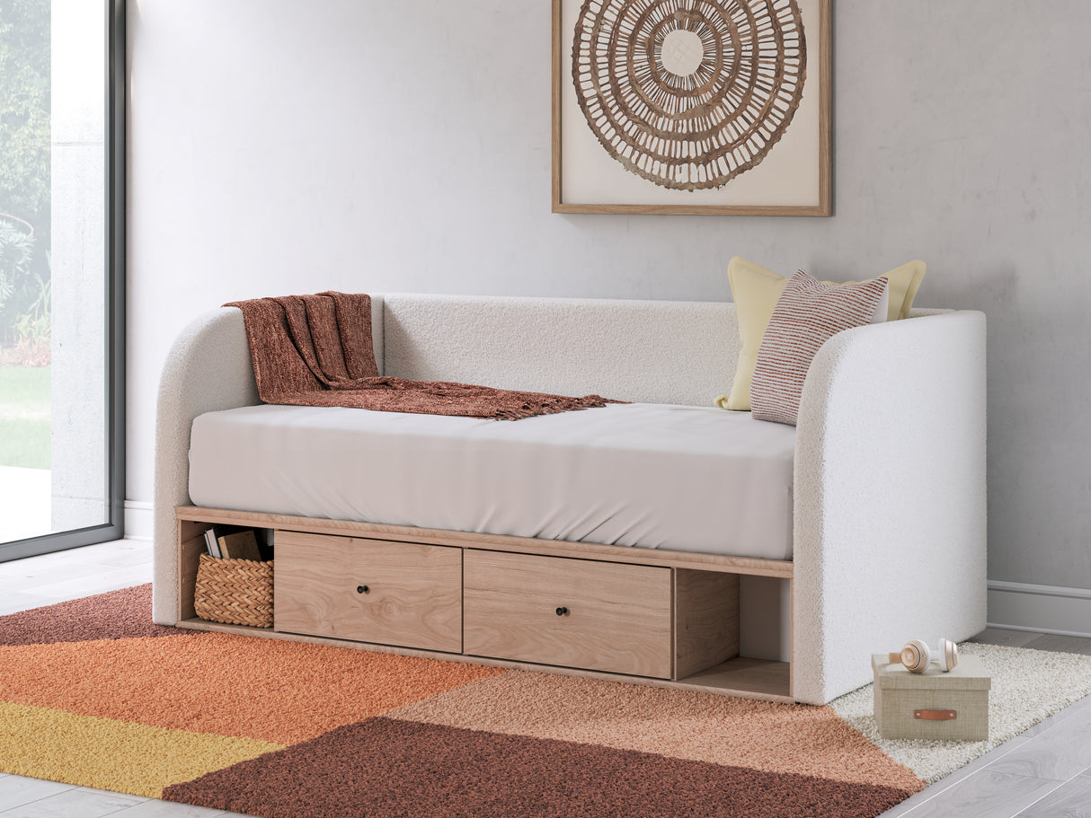 Furniture City - MS - Ashley Furniture - Arloster Bedroom - Twin Upholstered Day Bed with Storage / Tan/White - PCB1566B9
