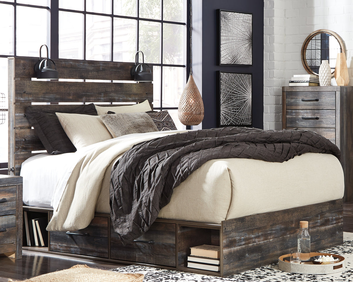 Furniture City - MS - Ashley Furniture - Drystan Bedroom - Queen Panel Bed with 4 Storage Drawers / Multi - B211B13