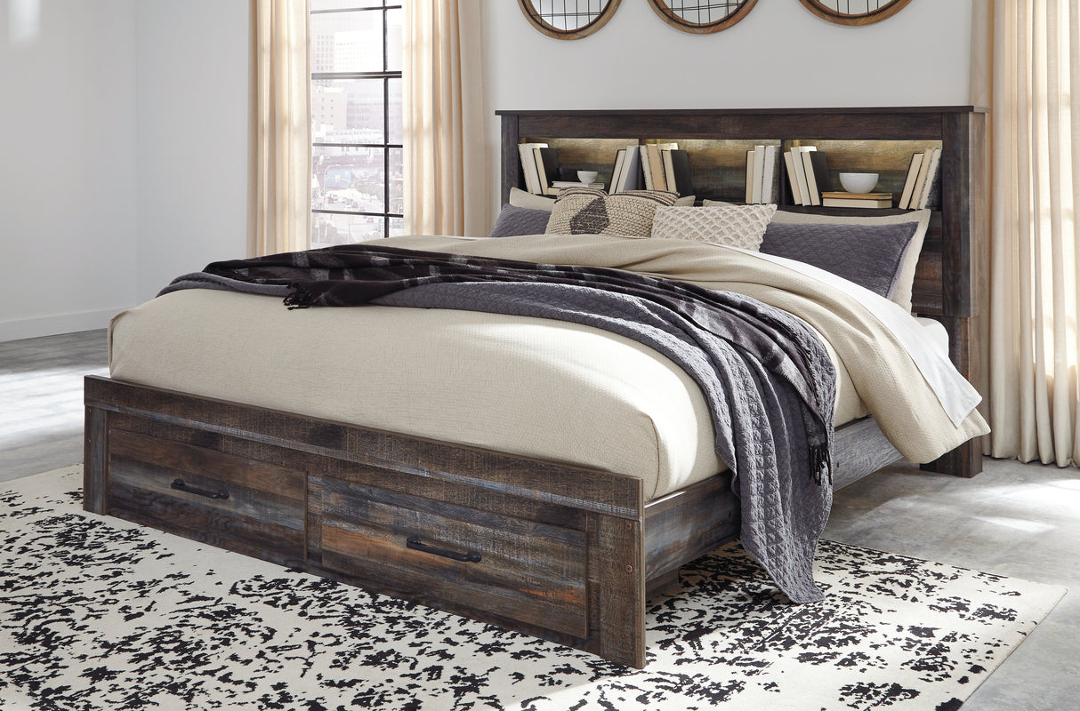 Furniture City - MS - Ashley Furniture - Drystan Bedroom - King Bookcase Bed with 2 Storage Drawers / Multi - B211B27