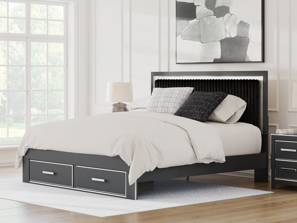 Furniture City - MS - Ashley Furniture - Zuraleus Bedroom - King Upholstered Panel Storage Bed / Black - PCB3380B11