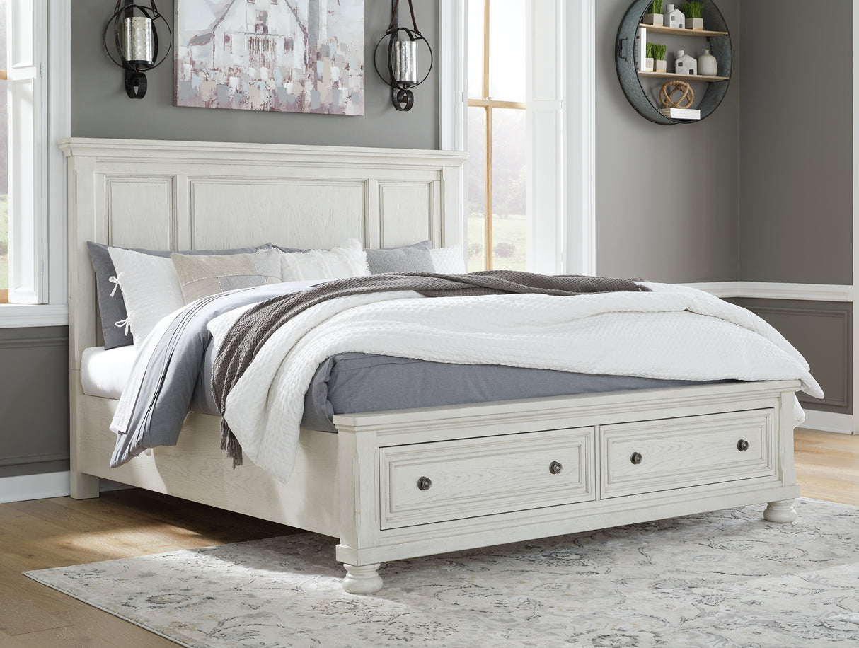 Furniture City - MS - Ashley Furniture - Robbinsdale Bedroom - King Panel Storage Bed / Antique White - B742B25