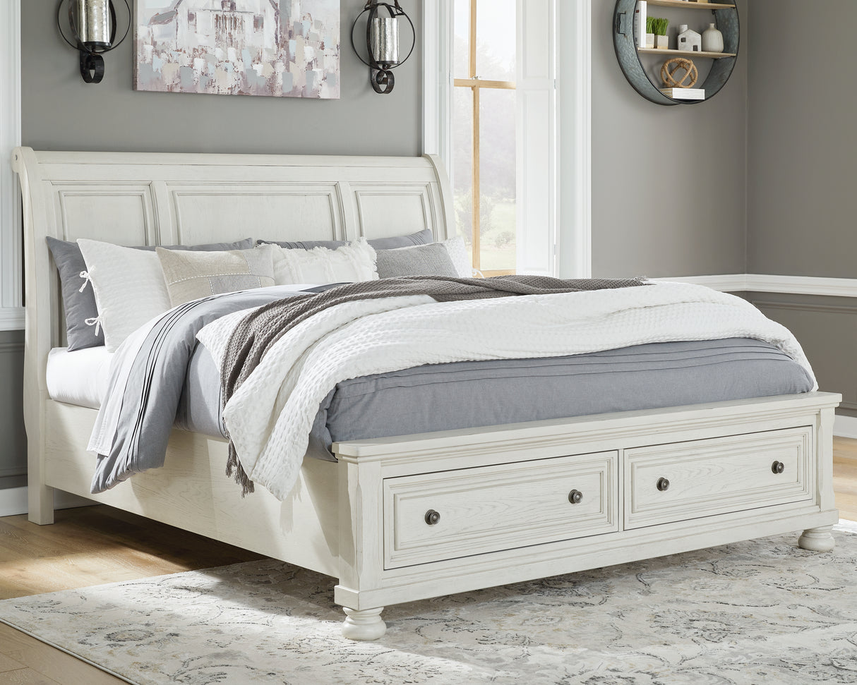Furniture City - MS - Ashley Furniture - Robbinsdale Bedroom - King Sleigh Bed with Storage / Antique White - B742B8