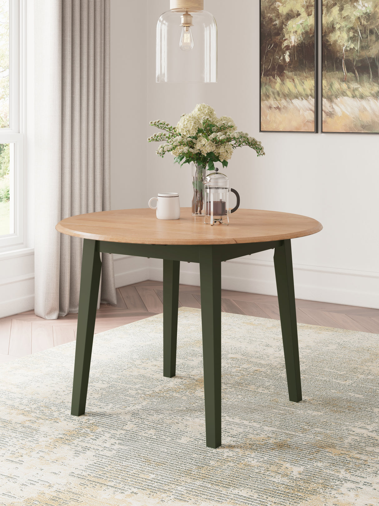 Furniture City - MS - Ashley Furniture - Gesthaven Dining Room - Round DRM Drop Leaf Table / Natural/Green - D401-15