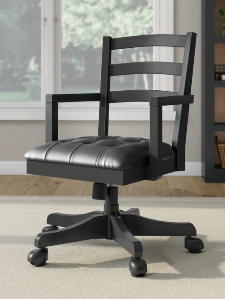 Furniture City - MS - Ashley Furniture - Wildenauer Home Office Desk Chair - Home Office Swivel Desk Chair / Black - H664-01A