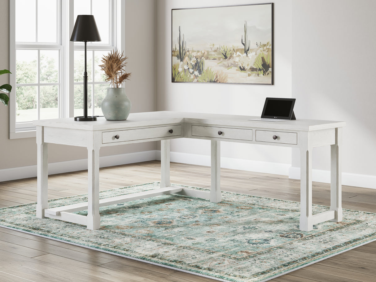 Furniture City - MS - Ashley Furniture - Robbinsdale Office Desk - L-Shaped Home Office Desk / Antique White - H742H1