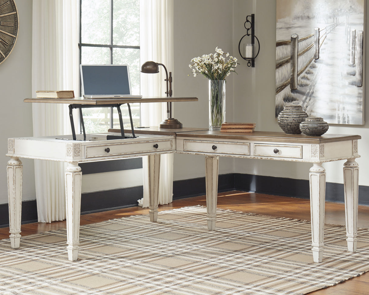Furniture City - MS - Ashley Furniture - Realyn Office Desk - 2-Piece Home Office Desk / White/Brown - H743H2