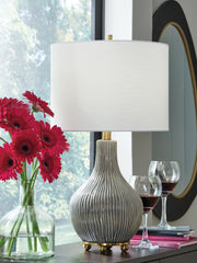 Furniture City - MS - Ashley Furniture - Judlen Lighting - Ceramic Table Lamp (1/CN) / Gray/Gold Finish - L100844
