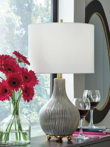 Furniture City - MS - Ashley Furniture - Judlen Lighting - Ceramic Table Lamp (1/CN) / Gray/Gold Finish - L100844