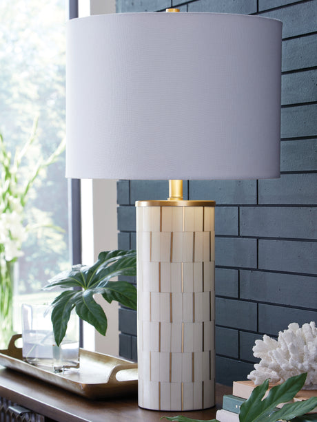 Furniture City - MS - Ashley Furniture - Faridworth Lighting - Poly Table Lamp (1/CN) / White/Gold Finish - L235954
