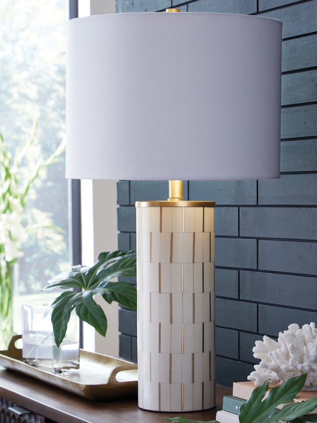 Furniture City - MS - Ashley Furniture - Faridworth Lighting - Poly Table Lamp (1/CN) / White/Gold Finish - L235954