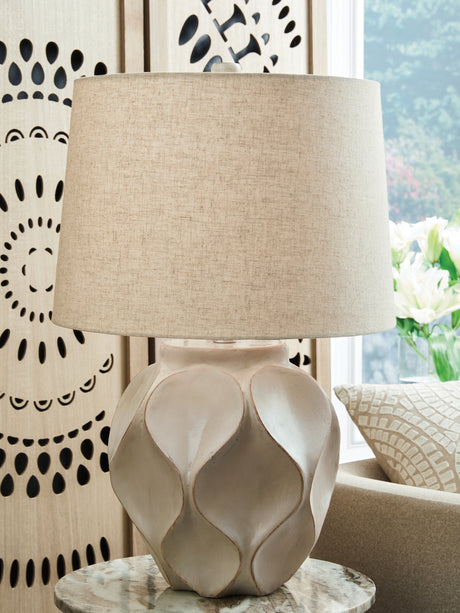 Furniture City - MS - Ashley Furniture - Edselham Lighting - Paper Table Lamp (1/CN) / Distressed Cream - L235974