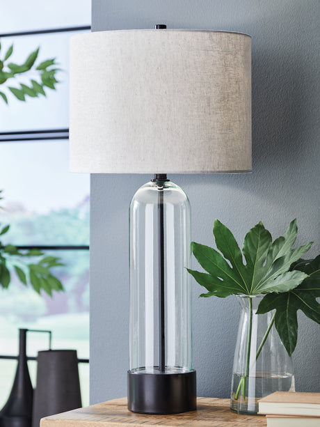 Furniture City - MS - Ashley Furniture - Kerrbrook Lighting - Glass Table Lamp (1/CN) / Clear/Black - L430944