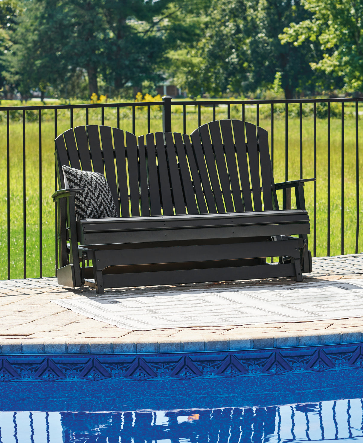 Furniture City - MS - Ashley Furniture - Hyland wave Outdoor - Glider Loveseat / Black - P108-835