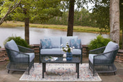 Furniture City - MS - Ashley Furniture - Bridges Beach Outdoor - Love/Chairs/Table Set (4/CN) / Gray - PCP391-080