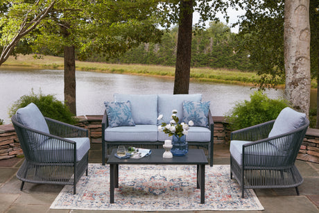 Furniture City - MS - Ashley Furniture - Bridges Beach Outdoor - Love/Chairs/Table Set (4/CN) / Gray - PCP391-080