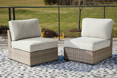 Furniture City - MS - Ashley Furniture - Calworth Outdoor - Armless Chair w/Cushion (Set of 2) / Beige - P458-846