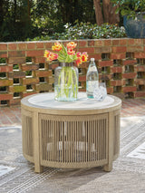 Furniture City - MS - Ashley Furniture - Spooners Cove Outdoor - Round Cocktail Table / Beige - PCP469-708