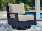 Furniture City - MS - Ashley Furniture - East Beach Outdoor - Swivel Glider Chair w/Cushion / Navy Blue/Driftwood - PCP587-821