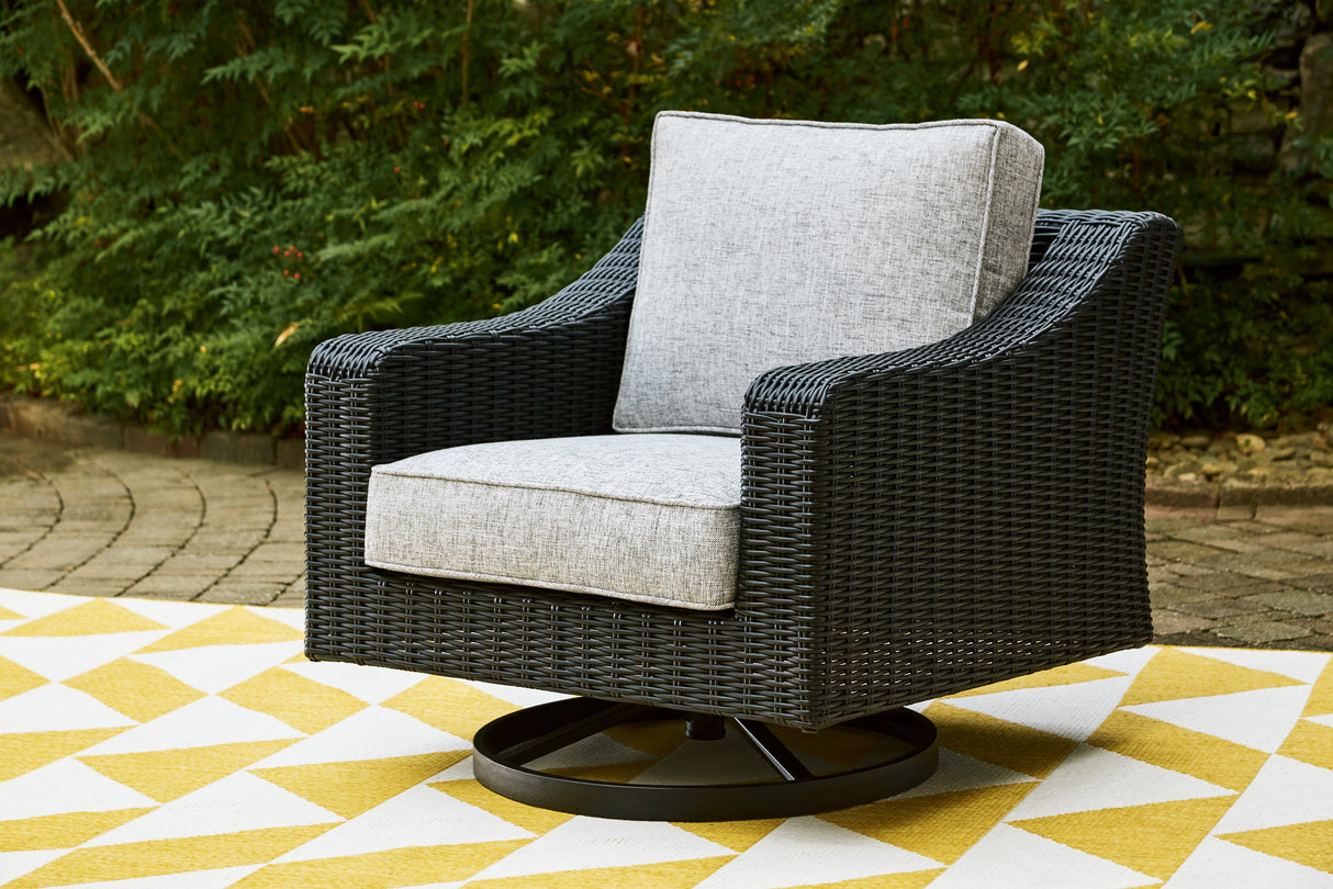 Furniture City - MS - Ashley Furniture - Beachcroft Outdoor - Swivel Lounge Chair (1/CN) / Black/Light Gray - P792-821