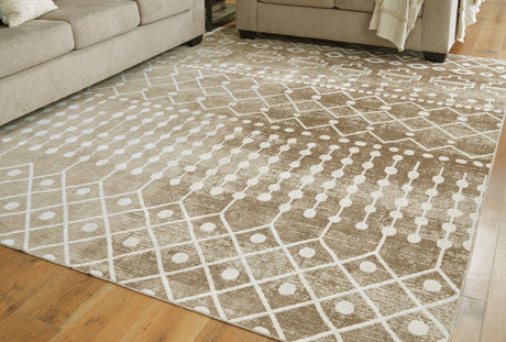 Furniture City - MS - Ashley Furniture - Bunchly Rug - 4'11" x 7'2" Washable Rug / Tan/Brown/Cream - R406222