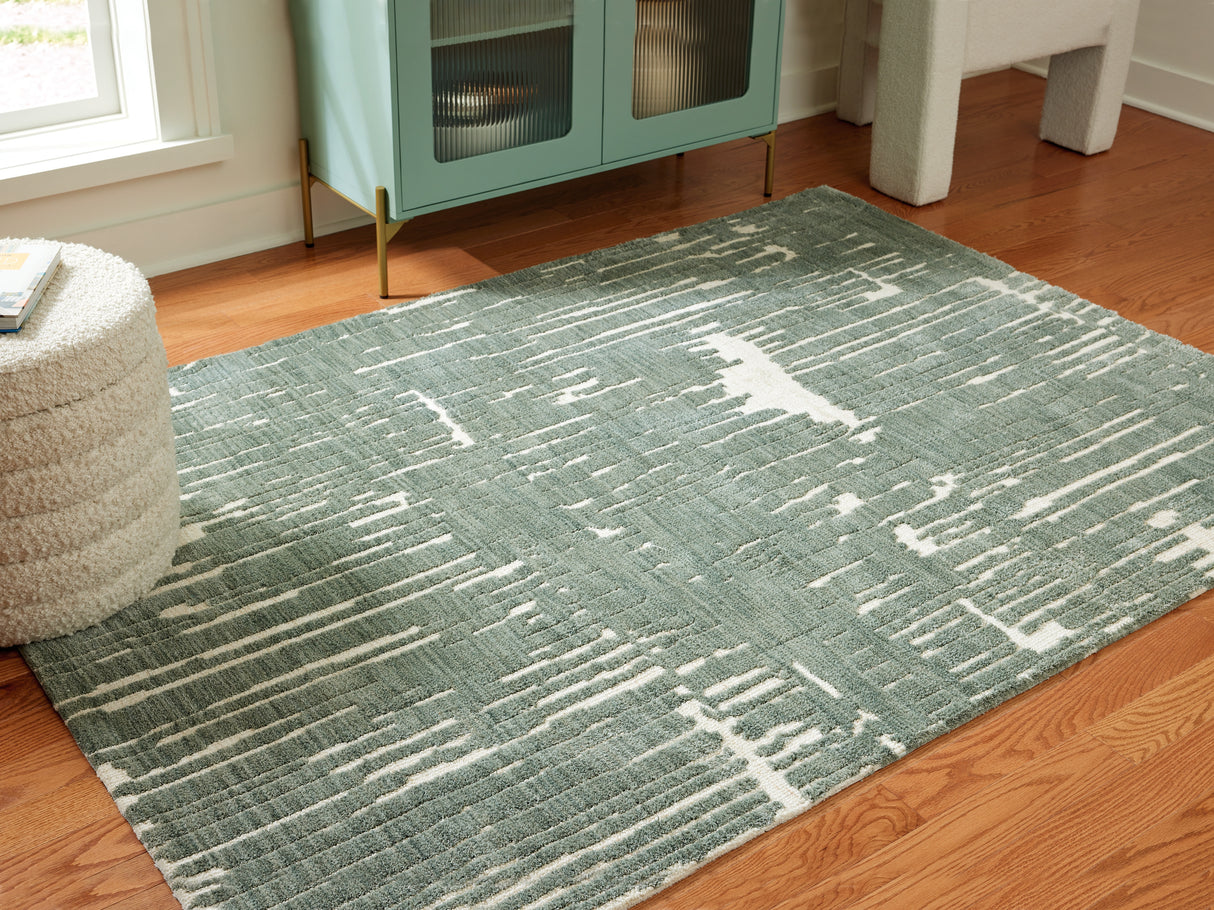 Furniture City - MS - Ashley Furniture - Cayworth Rug - 5' x 7' Rug / Teal/White - R407092