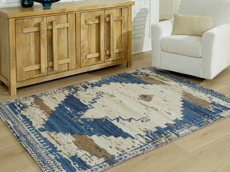 Furniture City - MS - Ashley Furniture - Varnler Rug - 5' x 7' Rug / Blue/Brown/Tan - R407132