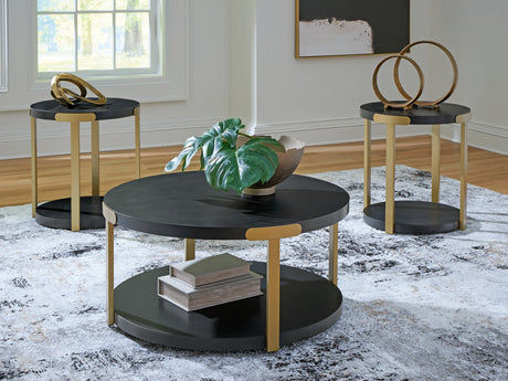 Furniture City - MS - Ashley Furniture - Shylore Table (Set of 3) - Occasional Table Set (3/CN) / Black/Brass Finish - T410-13