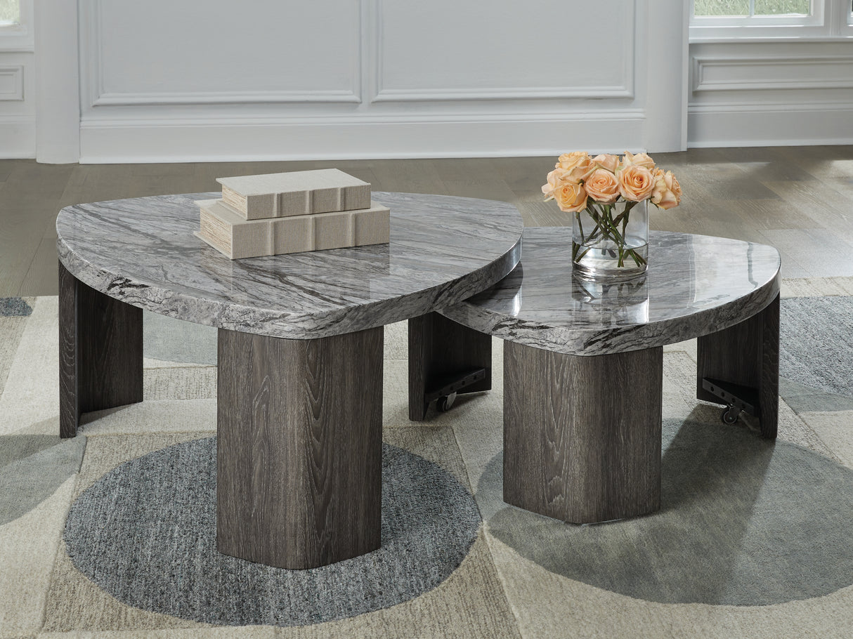 Furniture City - MS - Ashley Furniture - Surmour Stacked Coffee Table - Stacked Cocktail Table / Gray/Brown - T600-0