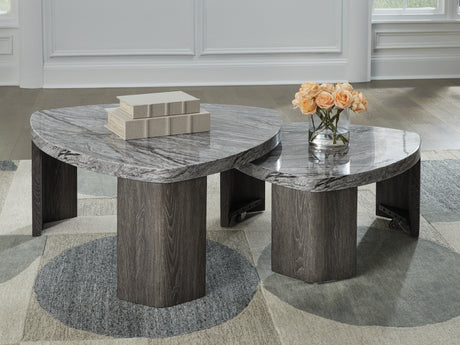 Furniture City - MS - Ashley Furniture - Surmour Stacked Coffee Table - Stacked Cocktail Table / Gray/Brown - T600-0
