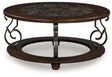 Furniture City - MS - Ashley Furniture - Frallyn Coffee Table - Round Cocktail Table / Dark Brown - T623-8