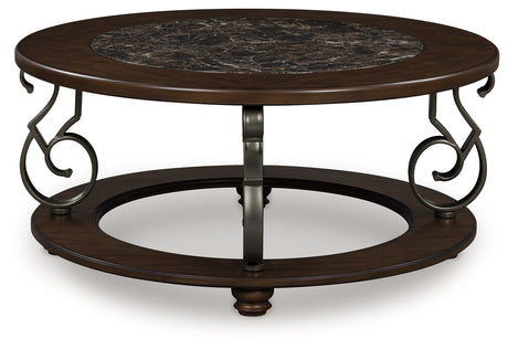 Furniture City - MS - Ashley Furniture - Frallyn Coffee Table - Round Cocktail Table / Dark Brown - T623-8