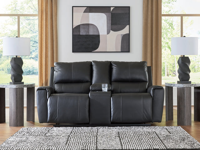 Furniture City - MS - Ashley Furniture - Glossmore Living Room - DBL Rec Loveseat w/Console / Black - PCU1170094
