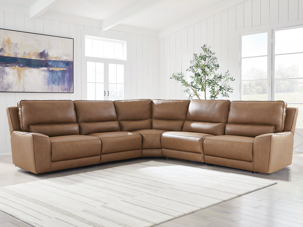 Furniture City - MS - Ashley Furniture - DeepWakes Sectional - 5-Piece Power Reclining Sectional / Caramel - PCU62606S8