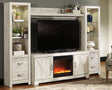 Furniture City - MS - Ashley Furniture - Bellaby 4-Piece Entertainment Center with Fireplace - 4-Piece Entertainment Center with Fireplace / Whitewash - W331W5