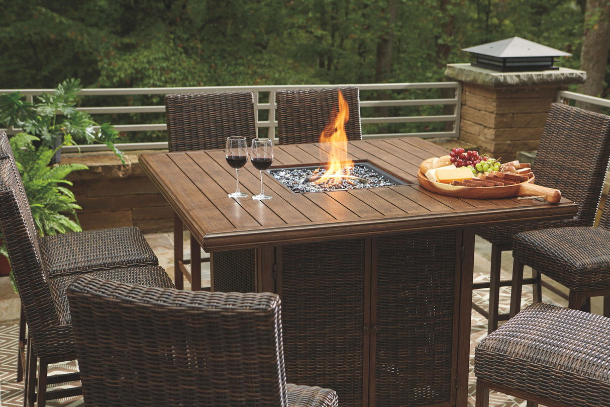 Paradise Trail - Square Bar Table w/Fire Pit - Medium Brown