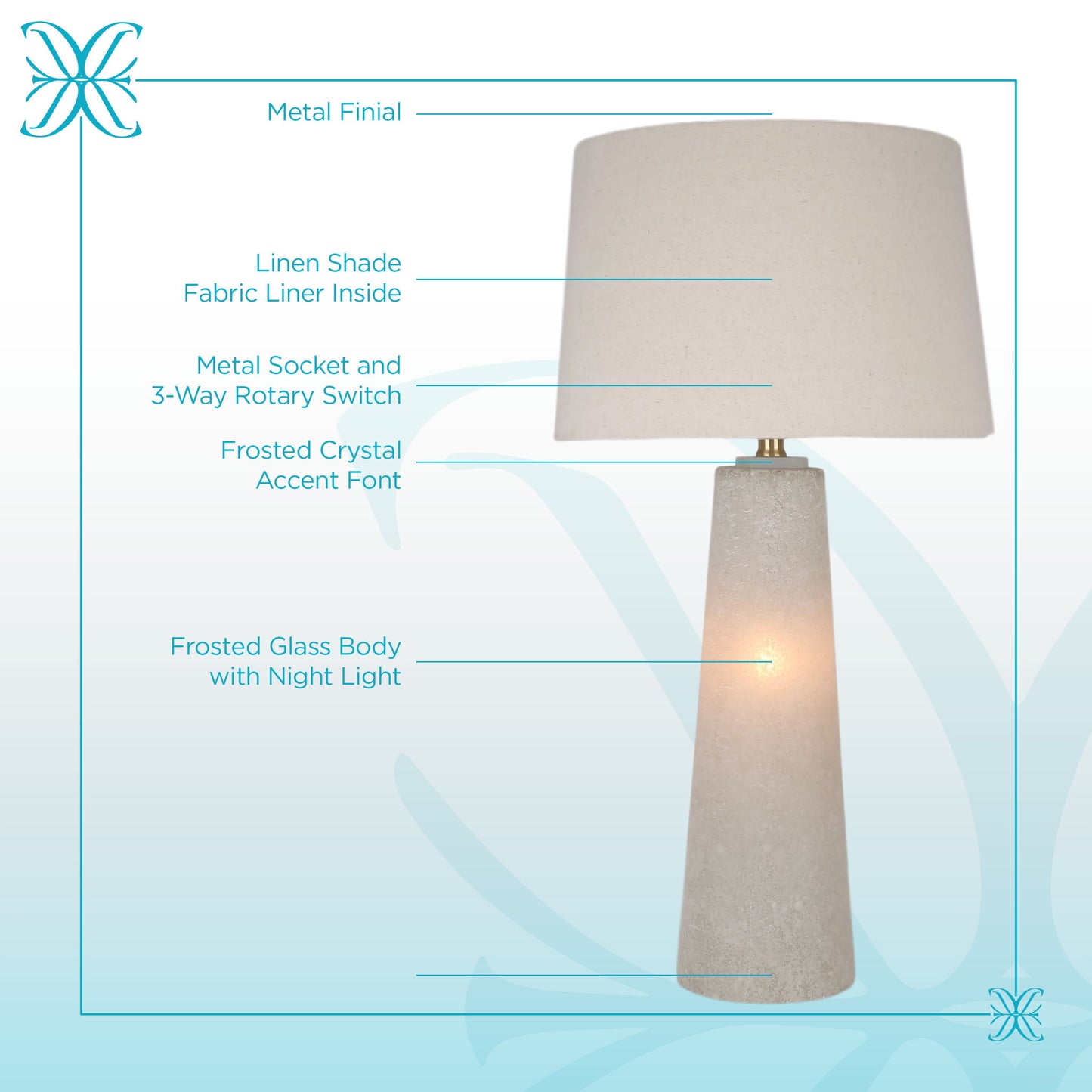 Mystic Frost Glass Table Lamp With Night Light (Set of 2) - Frosted Glass / Frosted Crystal