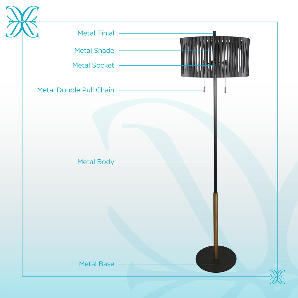 Midnight Cadence - 68 X 18 - Metal Floor Lamp - Matte Black, Soft Gold