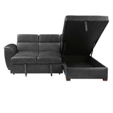 Barre - 2 Piece Sectional With Pull-Out Bed And Right Chaise With Hidden Storage, Adjustable Headrests - Gray