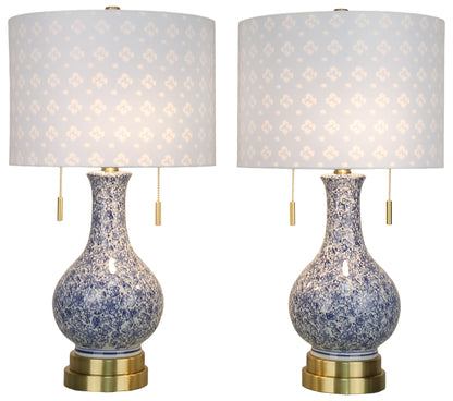 Cobalt Garden - 25 X 14 - Ceramic Table Lamp (Set of 2) - Cobalt Blue Floral Chinoiserie