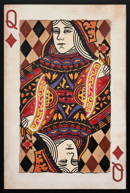 Royal Card IV Hand-Embellished LED Canvas In Frame - Red / Ivory