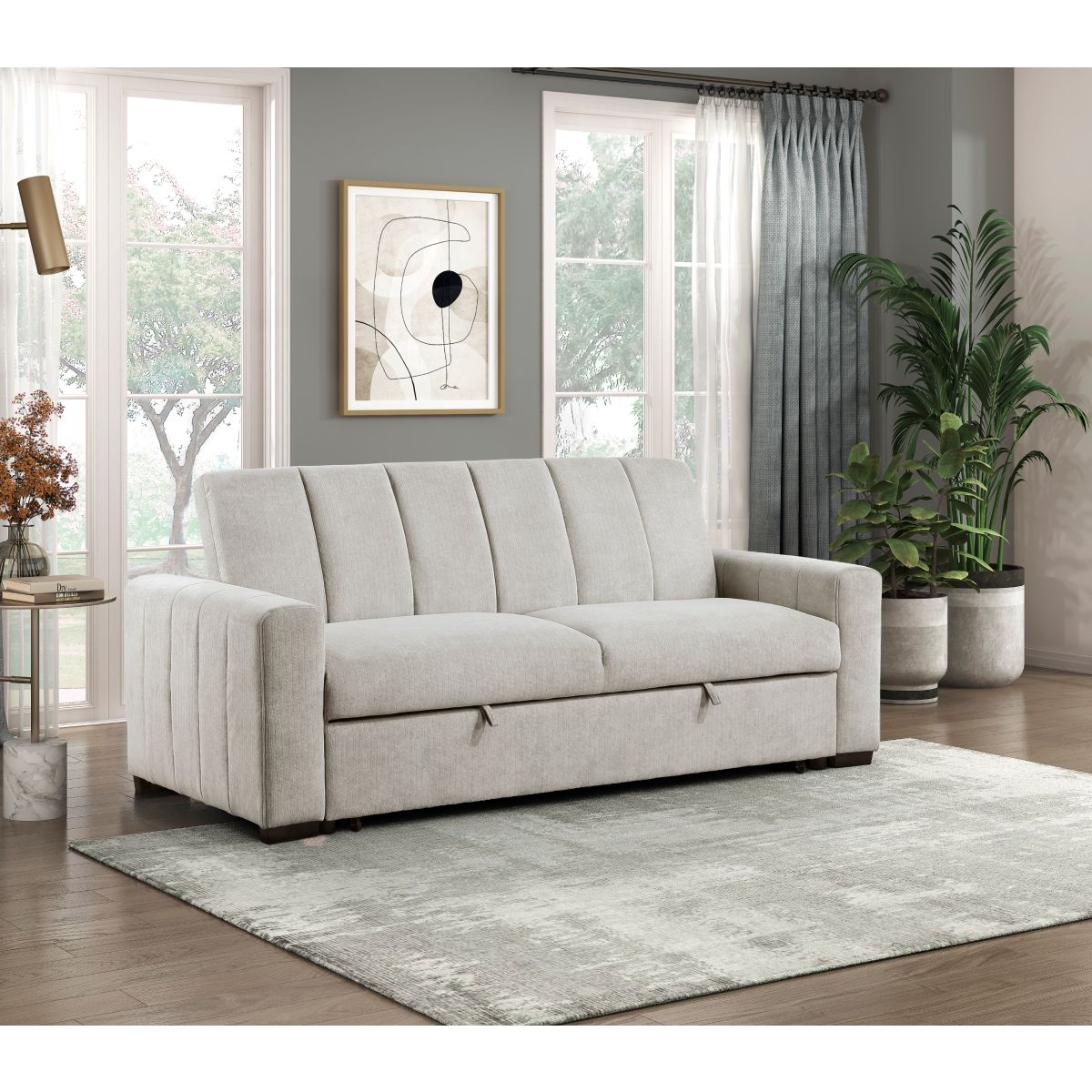 Michah - Convertible Sofa With Pull-Out Bed - Light Gray
