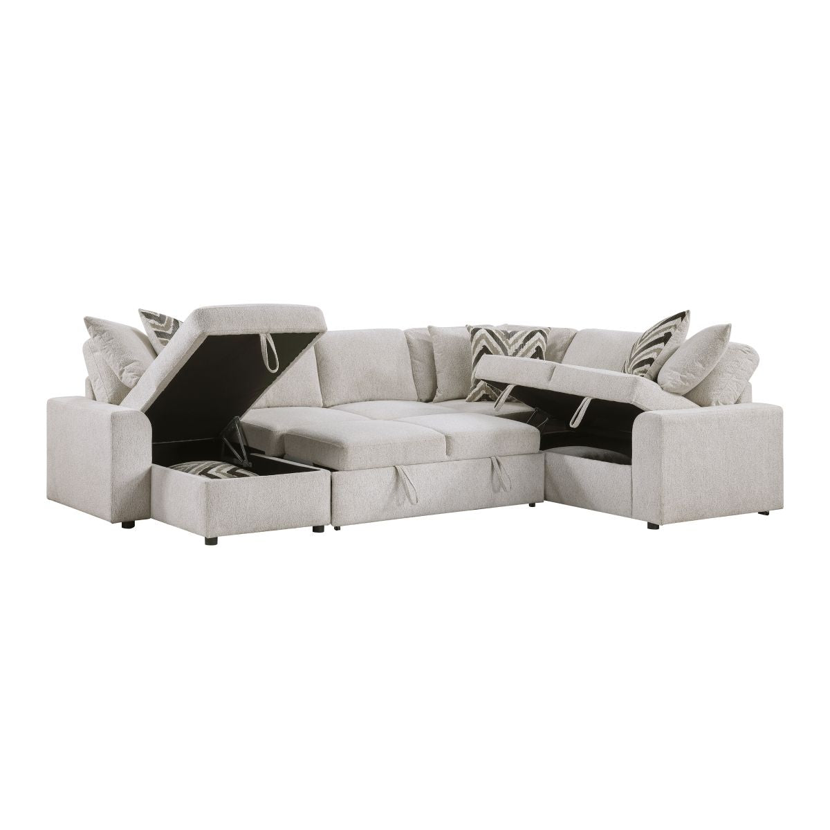 Myrtle - 3 Piece Sectional With Pull-Out Bed And Hidden Storage - Beige
