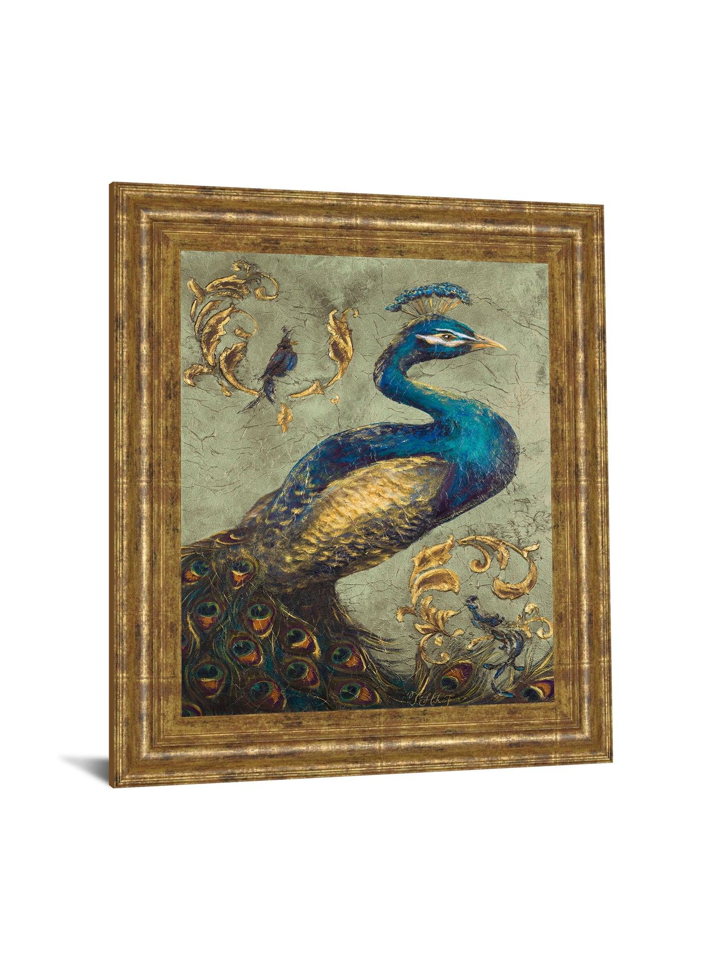 Peacock On Sage I By Tiffany Hakimipour - Framed Print Wall Art - Beige