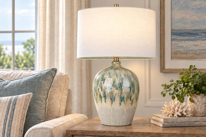 Shoreline Reverie - 28 X 18 - Ceramic Table Lamp - Sea Glass Glaze