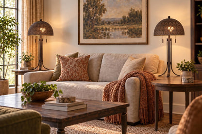 Bronze Tapestry - 28 X 14 - Metal Table Lamp (Set of 2) - Antique Bronze