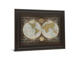 World Map By Elizabeth Medley - Framed Print Wall Art - Beige